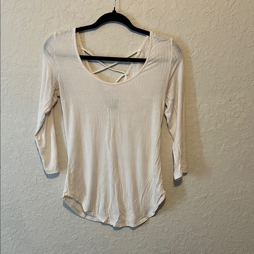 Ambiance White Ribbed Fitted Blouse